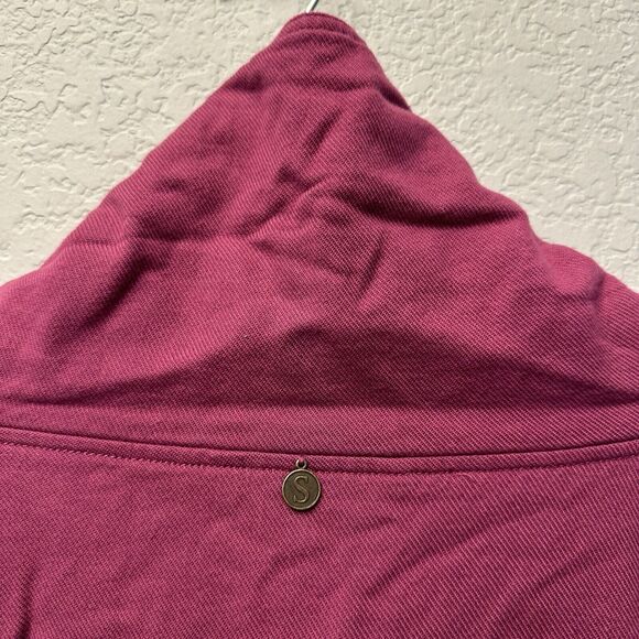 Soft Surroundings Cowl Neck Tunic Sweatshirt Magenta French Terry Pockets Cozy - Picture 3 of 12